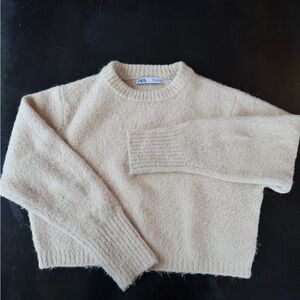 Zara Soft Cream Fuzzy Crewneck Sweater